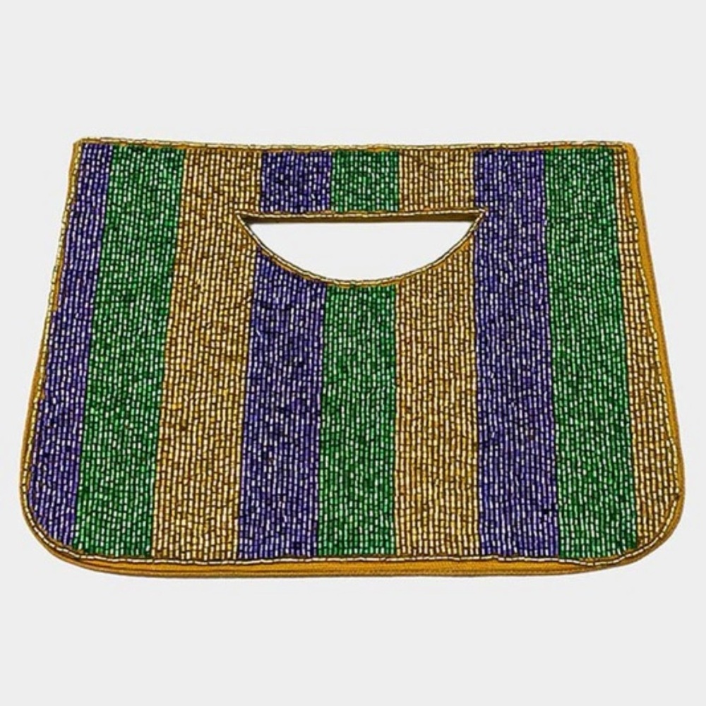 Striped Beaded Crossbody Bag